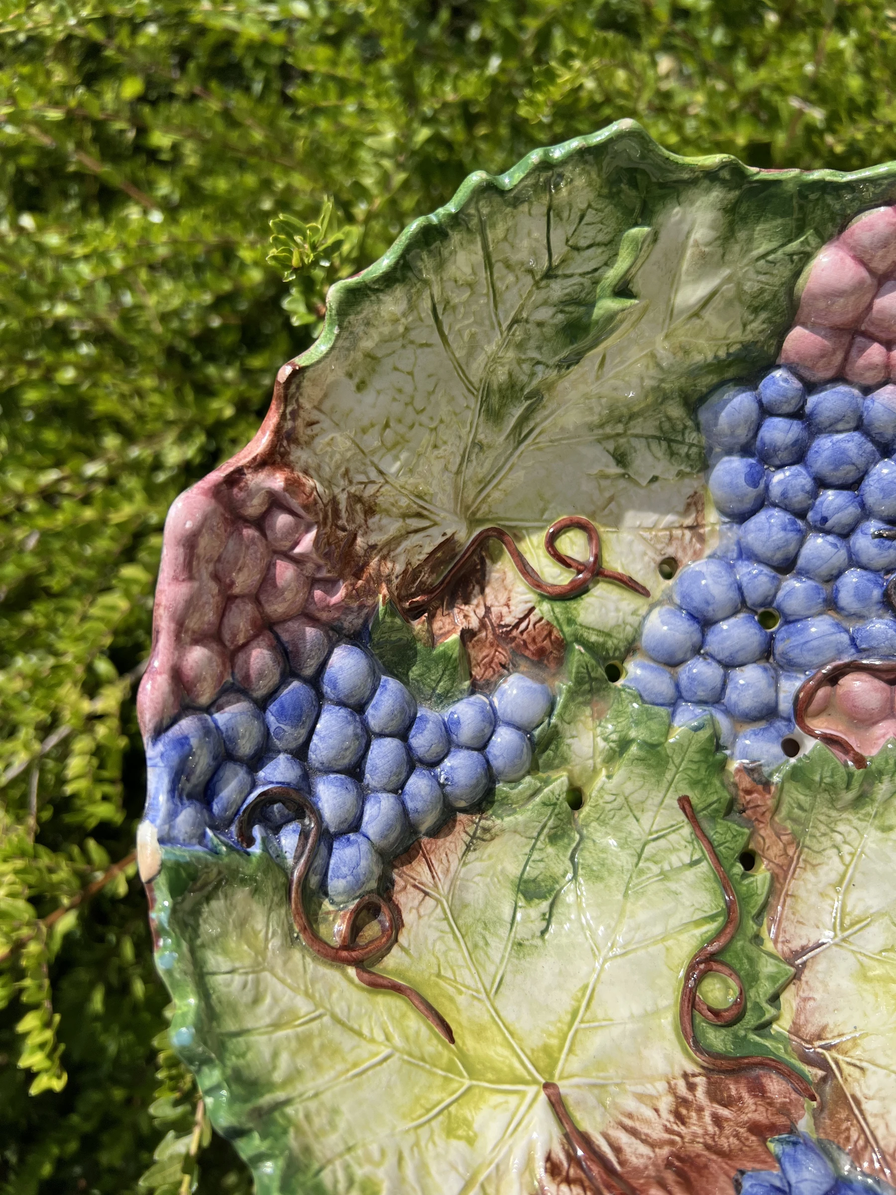 🍇 Vintage keramische fruitafvoer met druiven & wijndruifbladeren decor 23 – photo 6